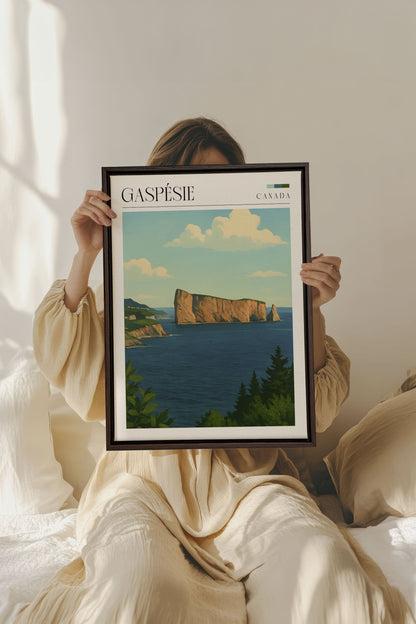 OLEKA CANVAS - GASPÉSIE, Oeuvre sur toile étirée, encadré Brun Noyer
