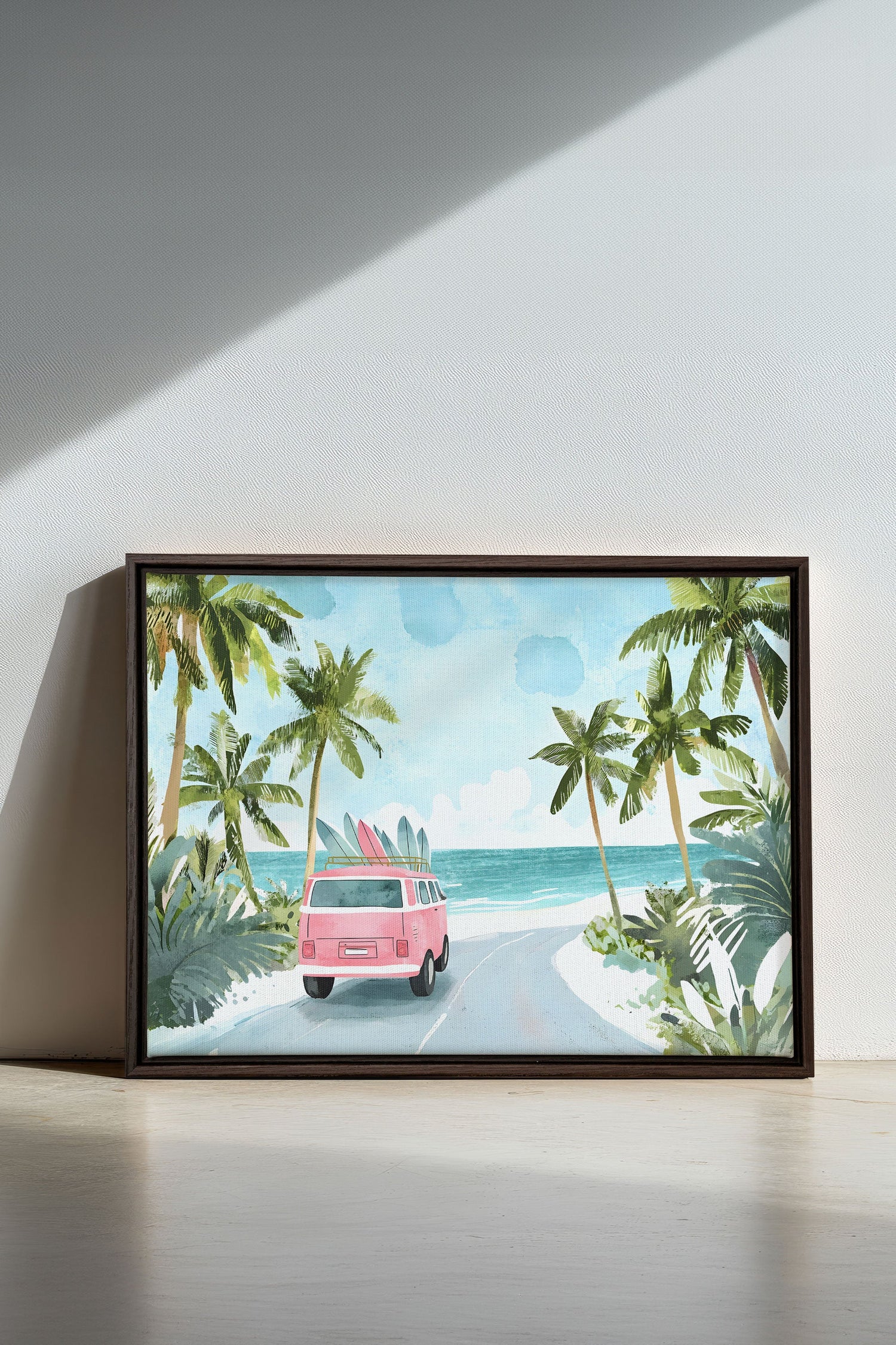 OLEKA CANVAS - DESTINATION SOLEIL, Oeuvre sur toile étirée, encadré Brun Noyer