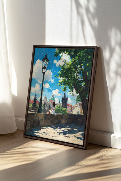 OLEKA CANVAS - PRAGUE REVERIE, Oeuvre sur toile étirée, encadré Brun Noyer
