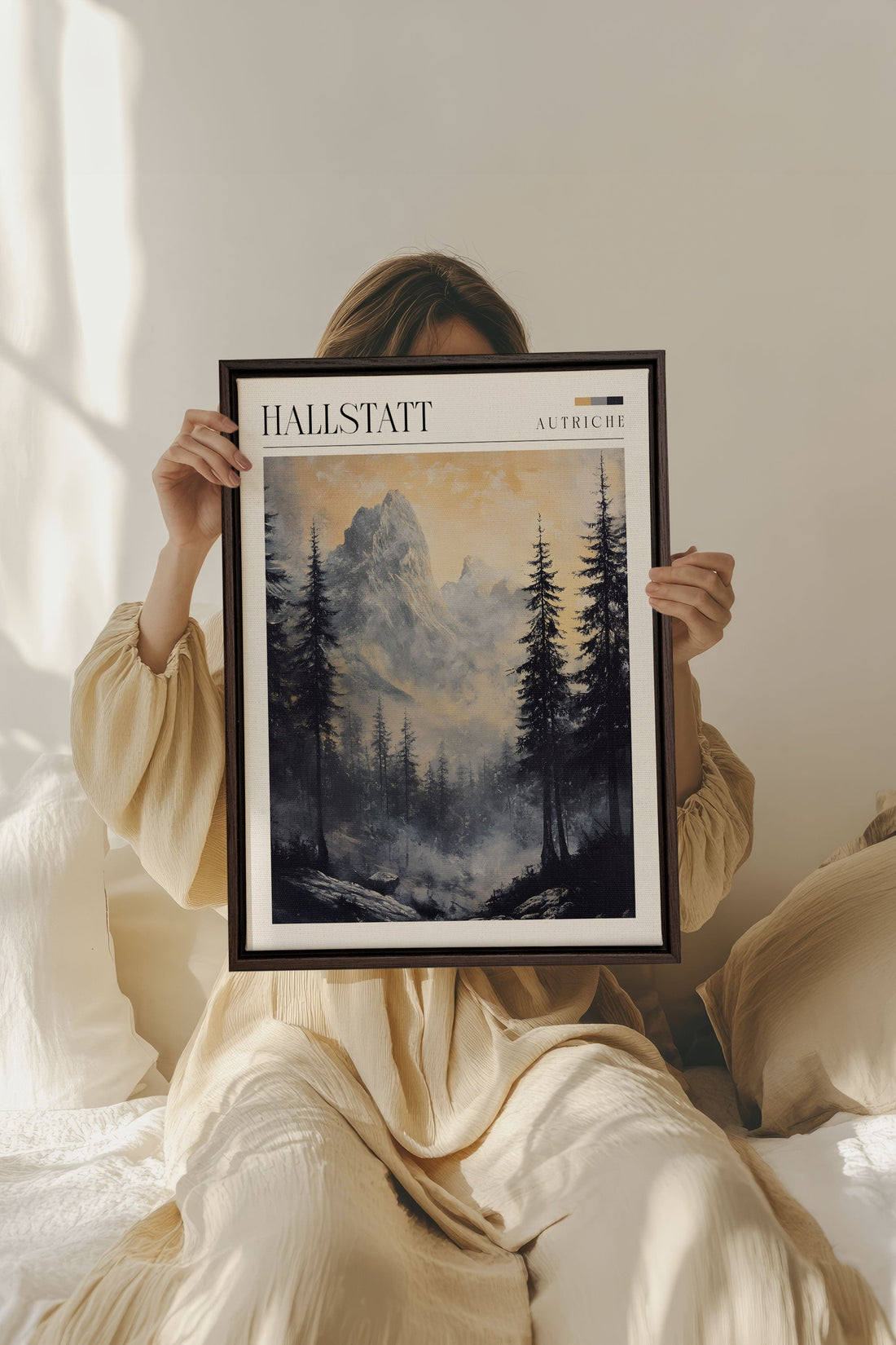 OLEKA CANVAS - HALLSTATT, Oeuvre sur toile étirée, encadré Brun Noyer