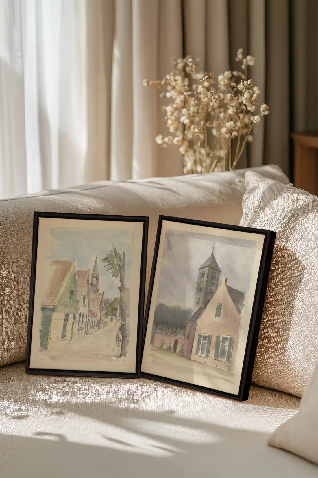 DREAM OF HOUSES DUO, 2 Oeuvres sur toile étirée, encadré Noir