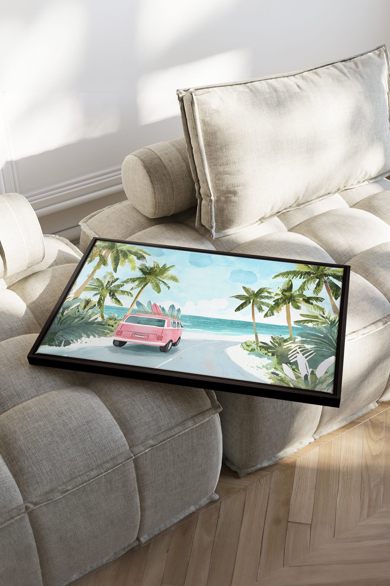 OLEKA CANVAS - DESTINATION SOLEIL, Oeuvre sur toile étirée, encadré Noir