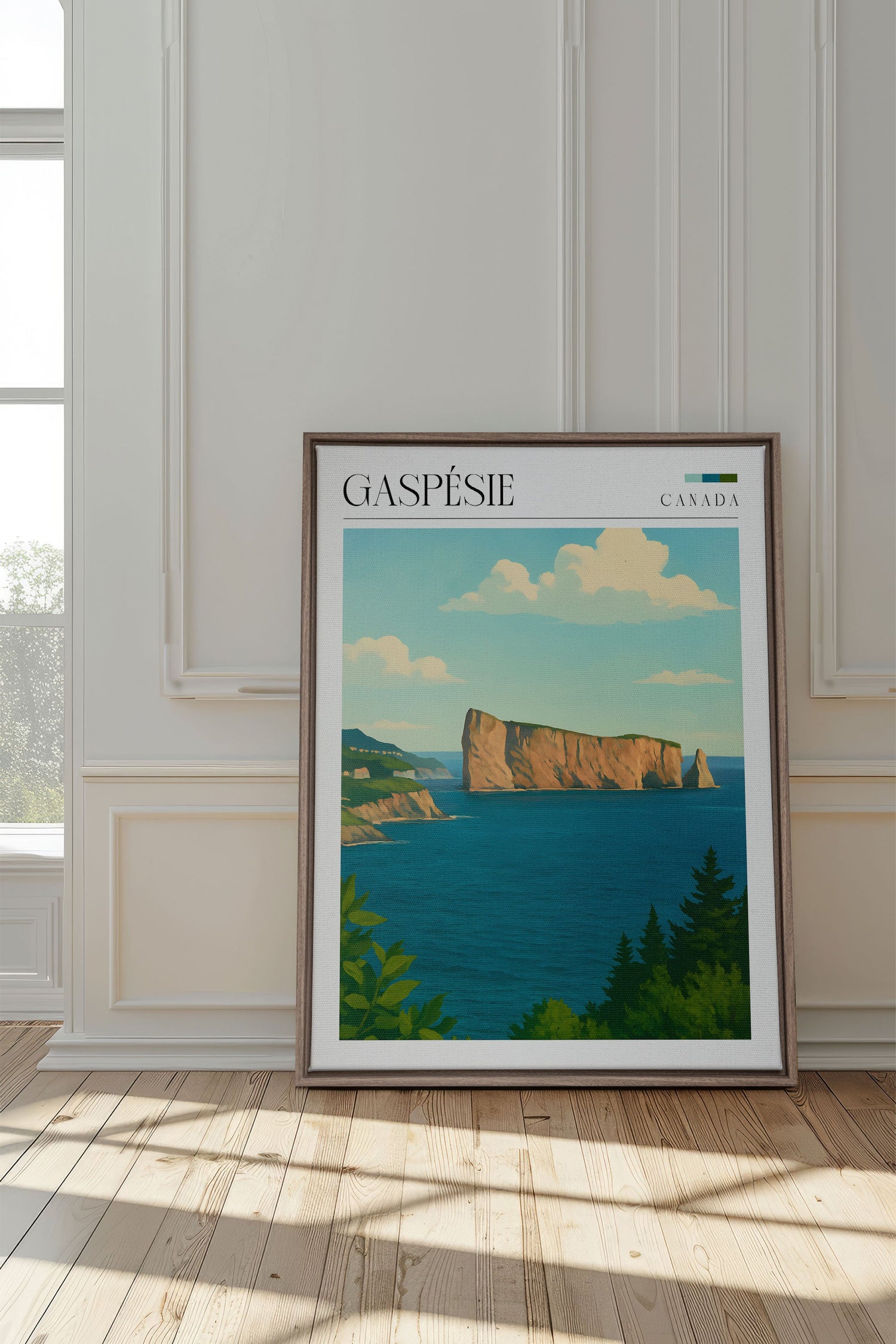 OLEKA CANVAS - GASPÉSIE, Oeuvre sur toile étirée, encadré Brun Chêne