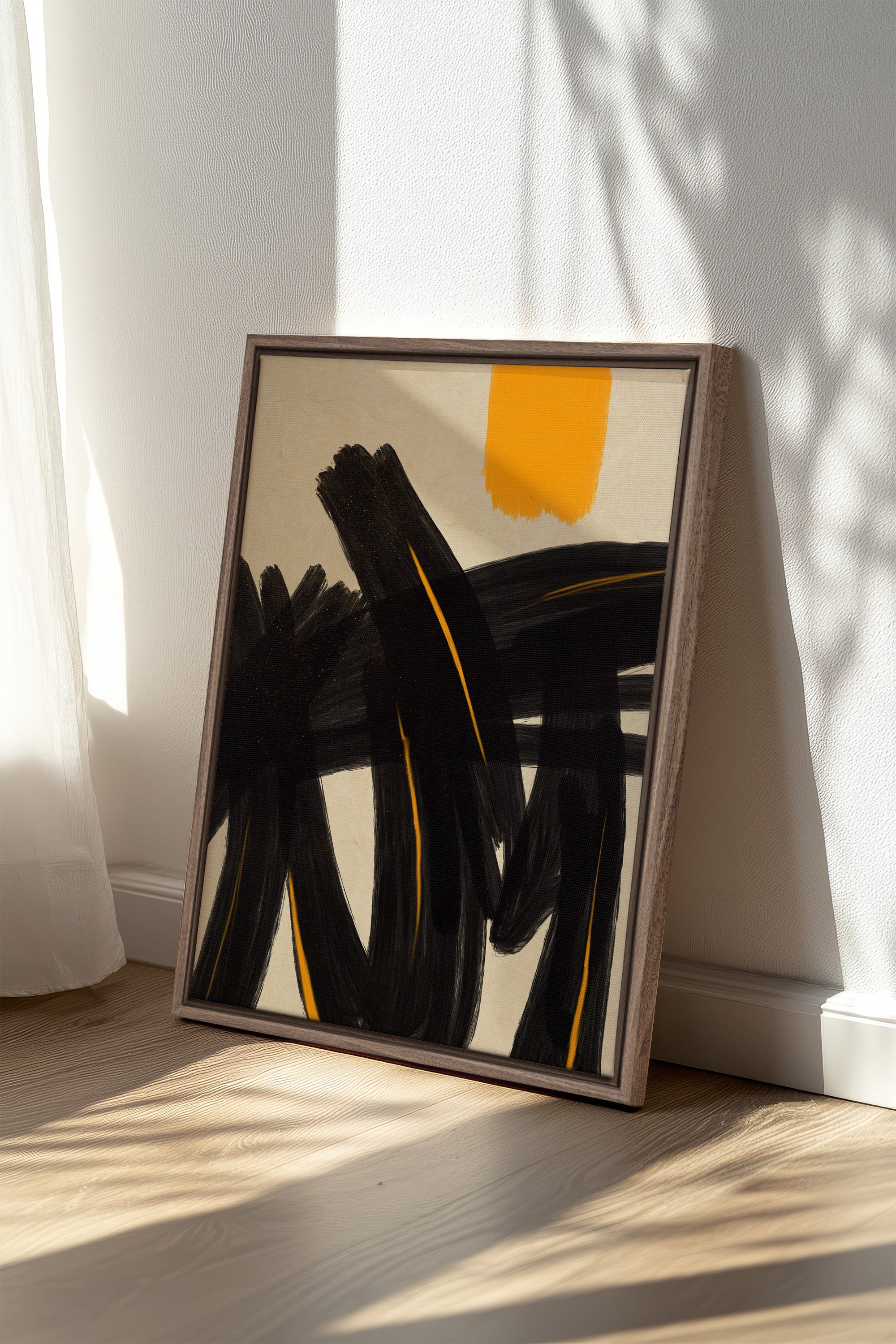 SOLAR MOTION, Artwork on stretched canvas, framed in Brown Oak