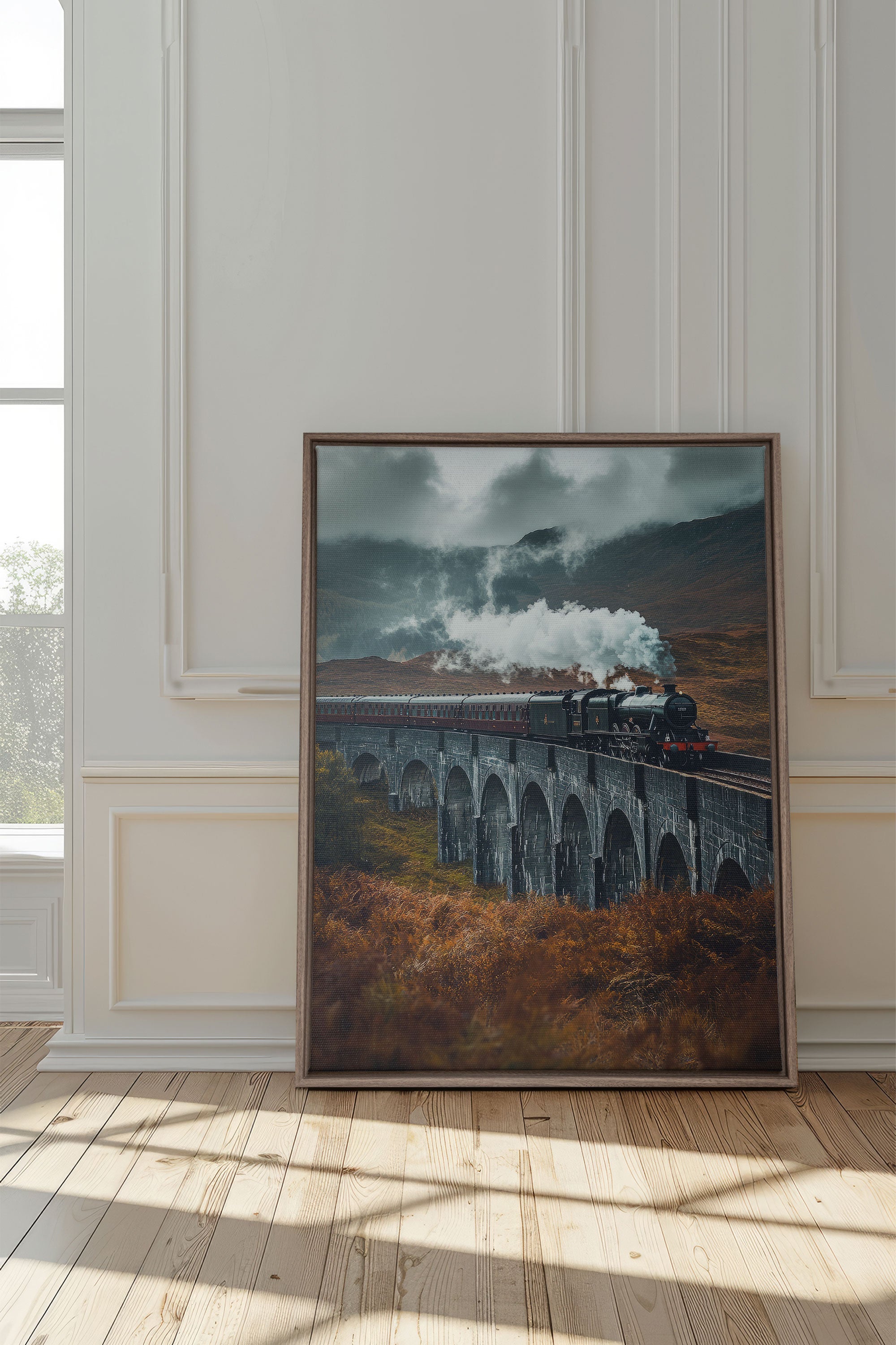 OLEKA CANVAS - BRIDGE OF MIST, Oeuvre sur toile étirée, encadré Brun Chêne