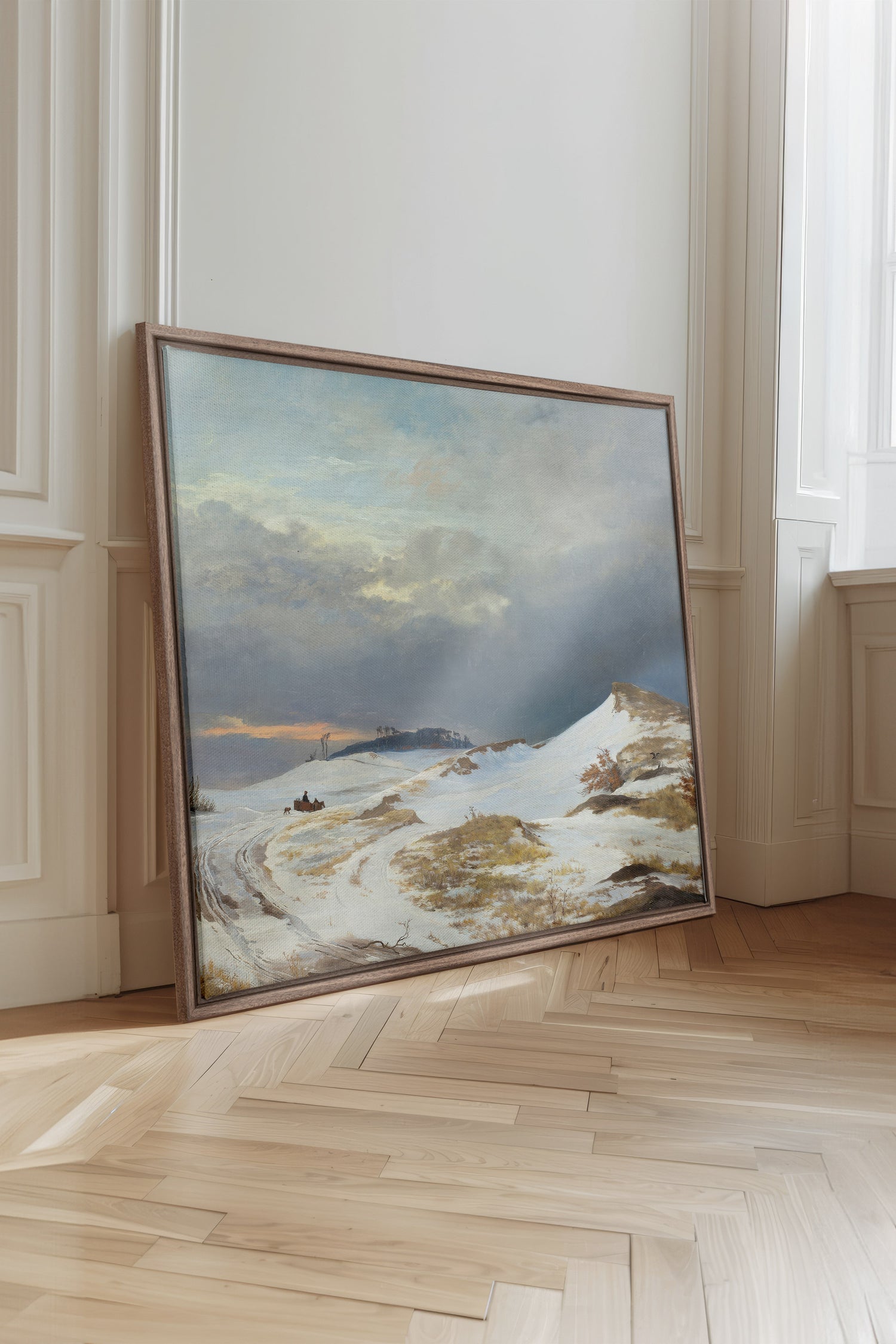 HIVER DORÉ, Oeuvre sur toile étirée, encadré Brun Chêne