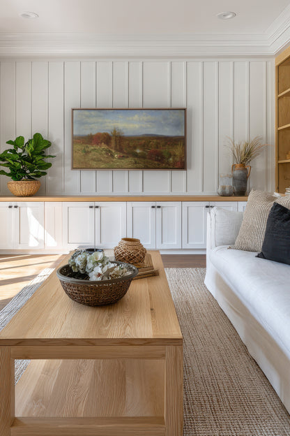 COUNTRYSIDE GLOW, Artwork on stretched canvas, framed in Brown Oak