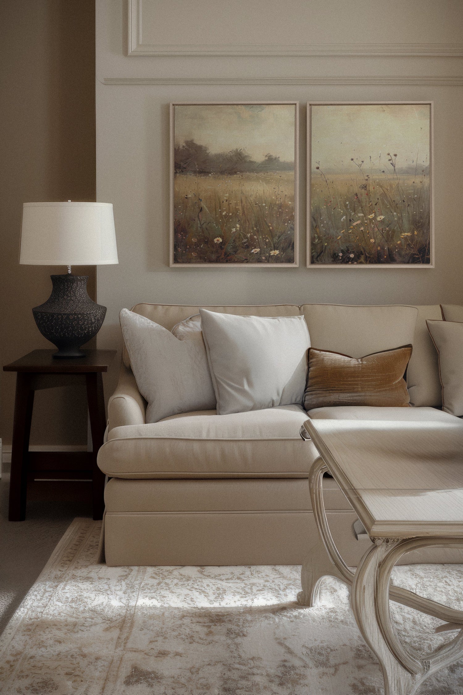 OLEKA CANVAS - COMBINAISON GREENSCAPE, 2 Oeuvres sur toile étirée, encadré Naturel Clair