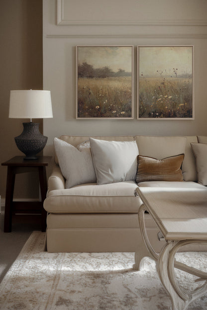 OLEKA CANVAS - COMBINAISON GREENSCAPE, 2 Oeuvres sur toile étirée, encadré Naturel Clair