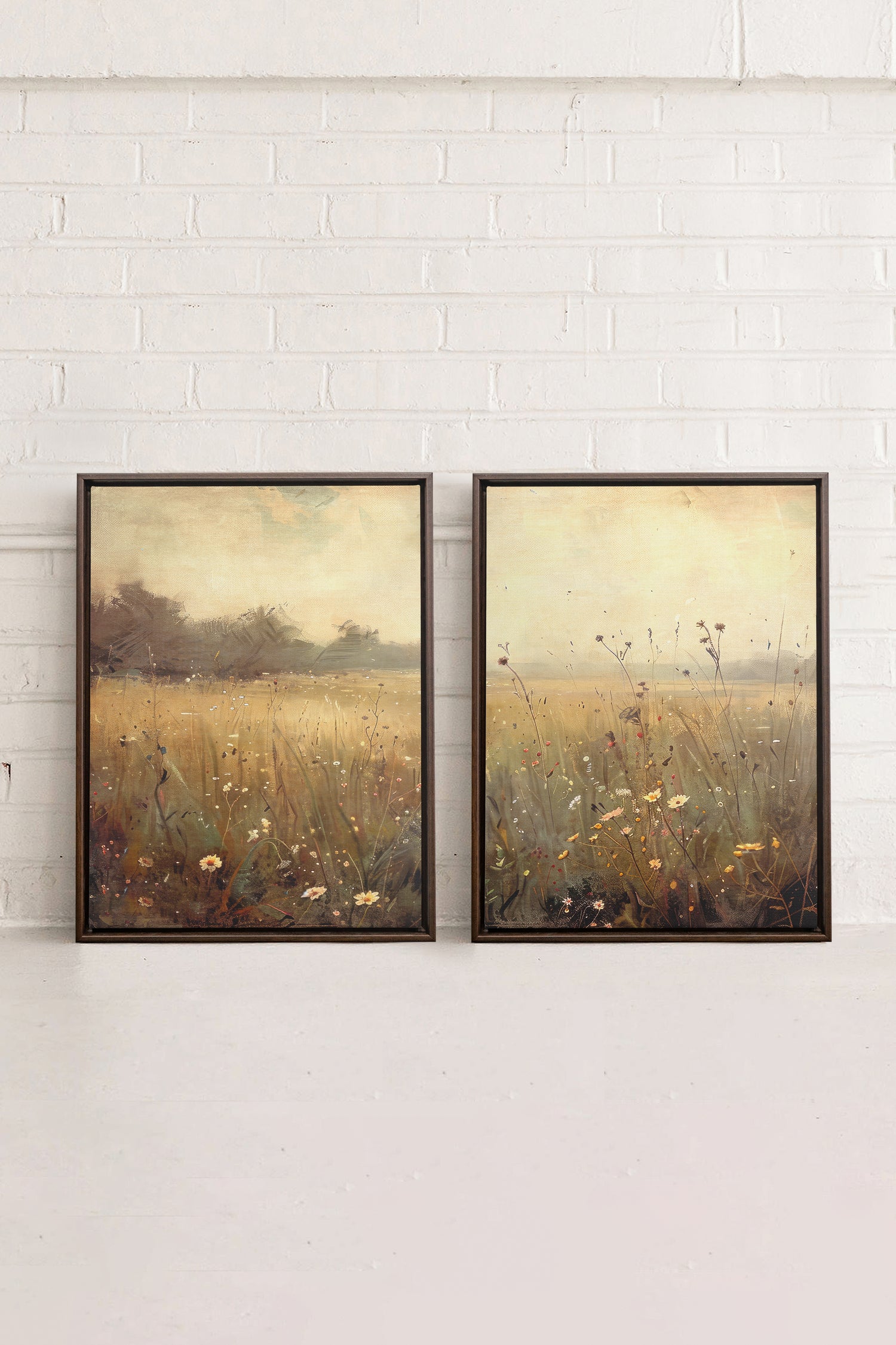 COMBINAISON GREENSCAPE, 2 Works on stretched canvas, framed in Walnut Brown