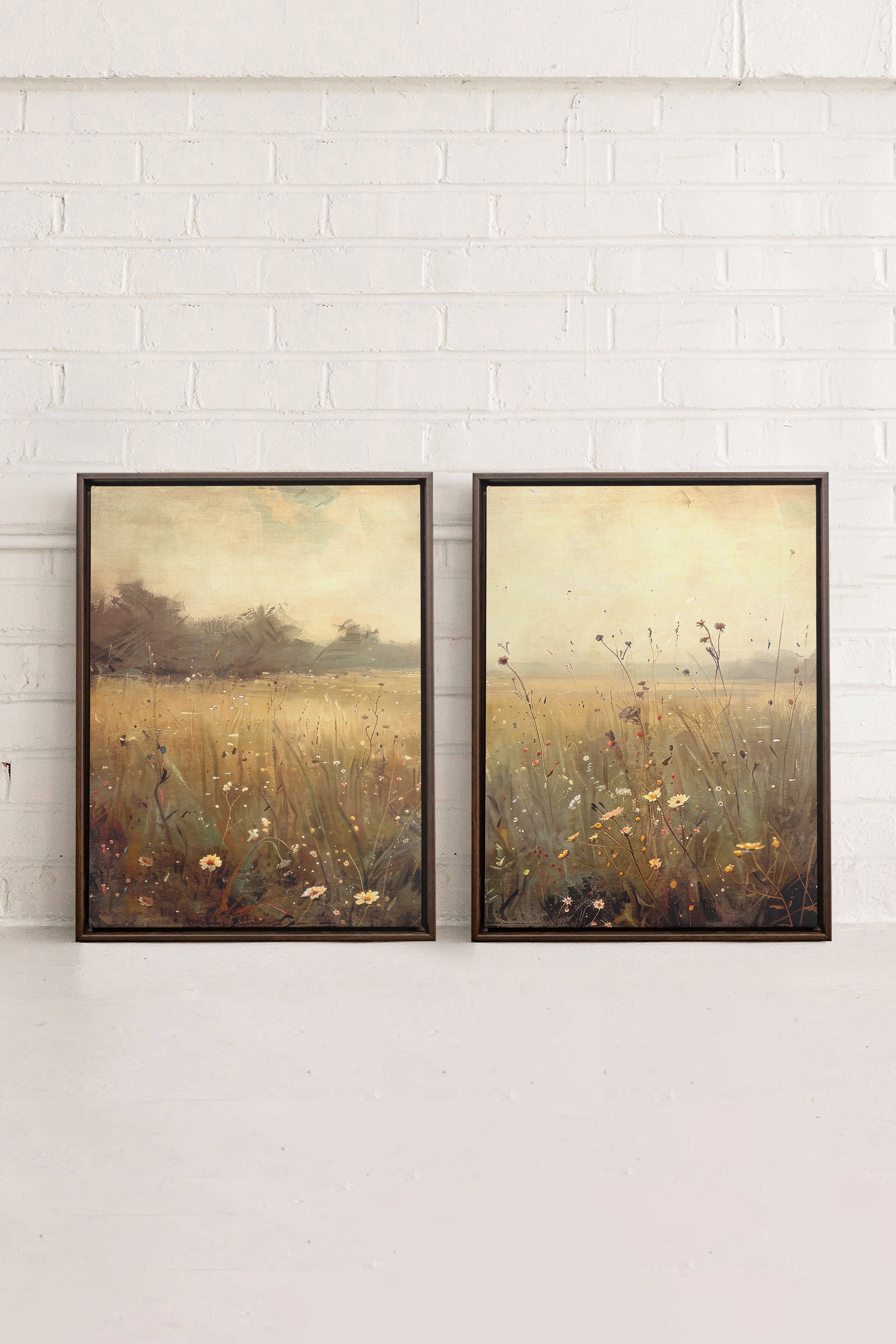 COMBINAISON GREENSCAPE, 2 Works on stretched canvas, framed in Walnut Brown