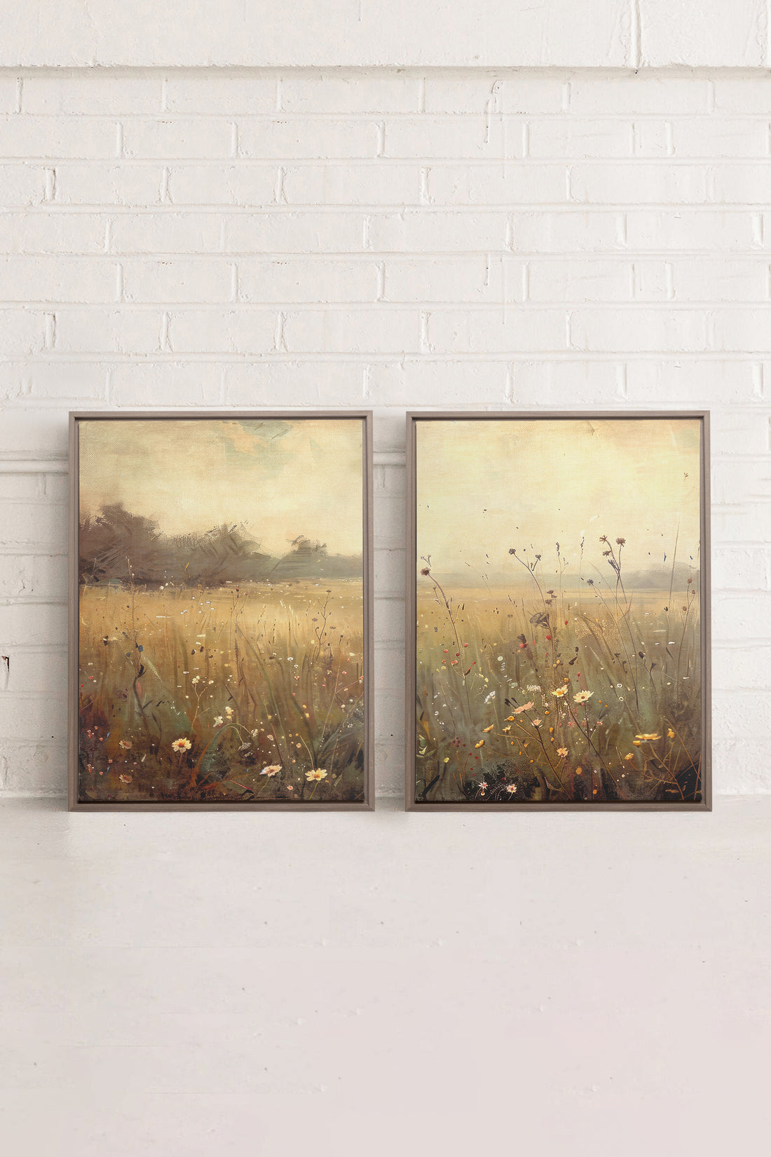 COMBINAISON GREENSCAPE, 2 Works on stretched canvas, framed Oak Brown