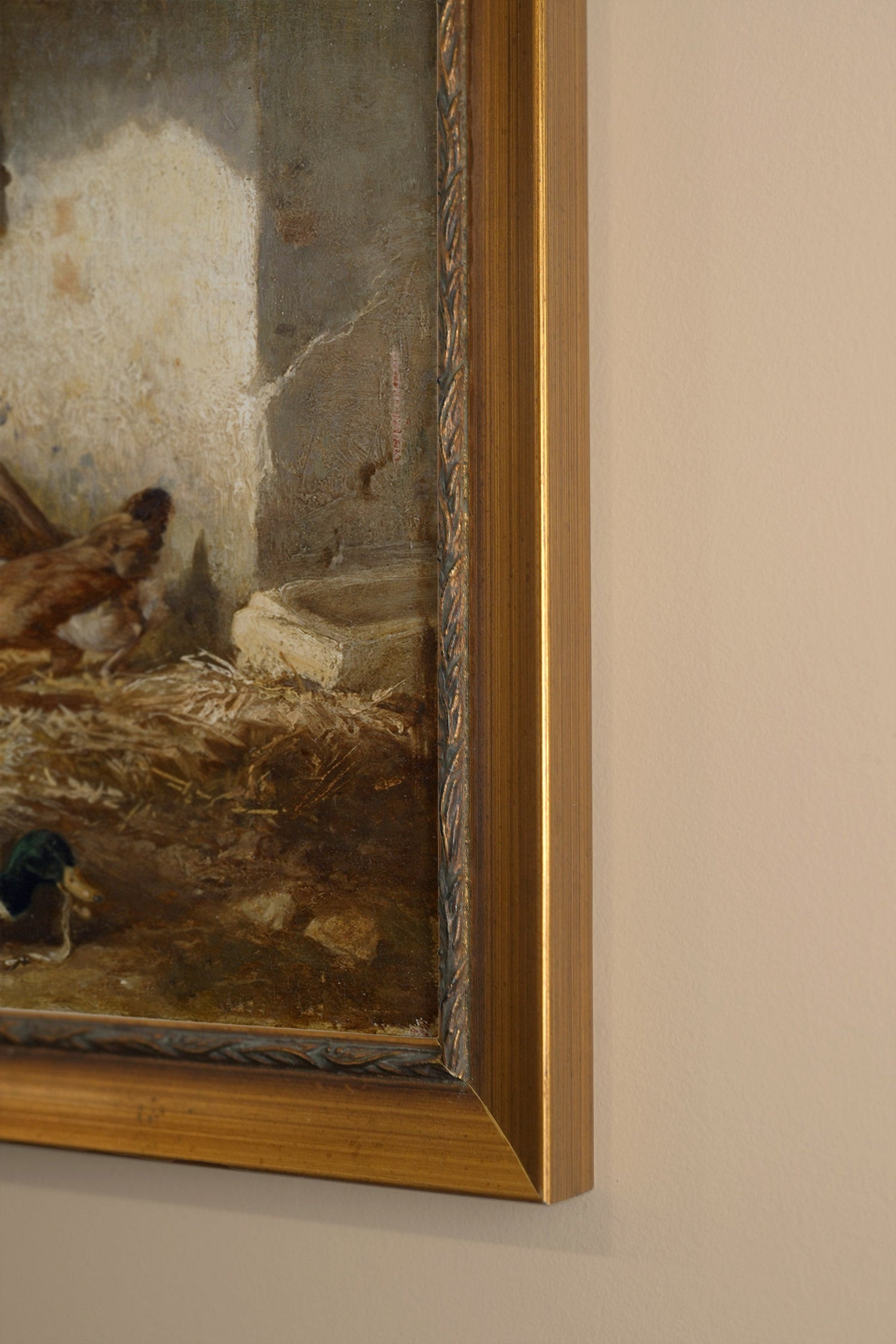 ÉVEIL DE LA FERME, Artwork on rigid canvas, framed in Vintage Gold