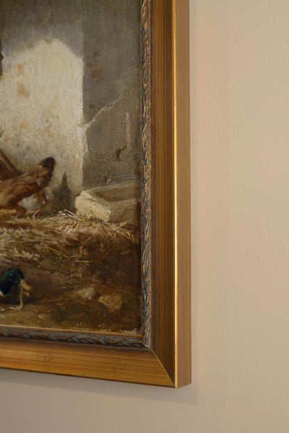 ÉVEIL DE LA FERME, Artwork on rigid canvas, framed in Vintage Gold