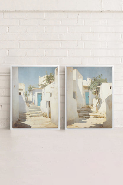COMBINAISON VINTAGE GREEK VILLAS, 2 Works on stretched canvas, framed in white