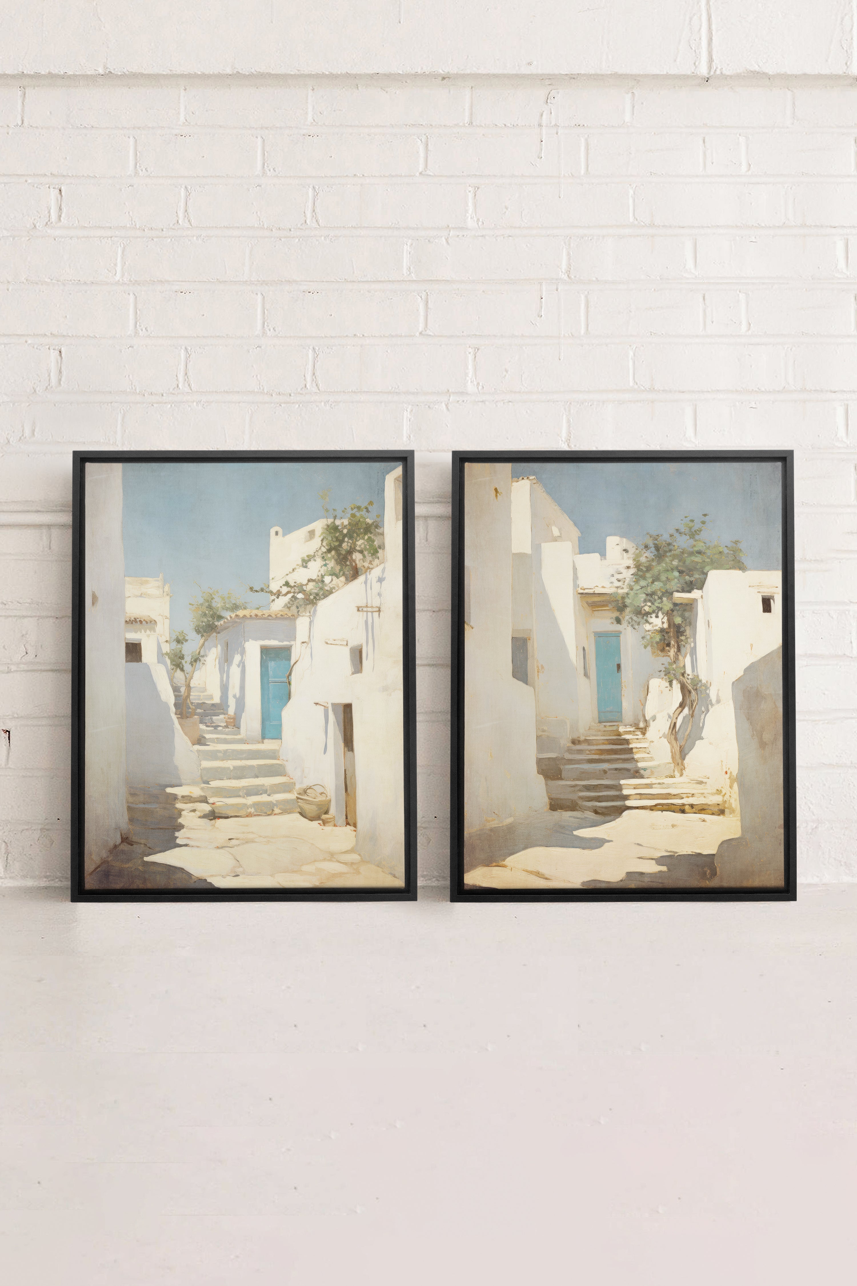 COMBINAISON VINTAGE GREEK VILLAS, 2 Works on stretched canvas, black framed