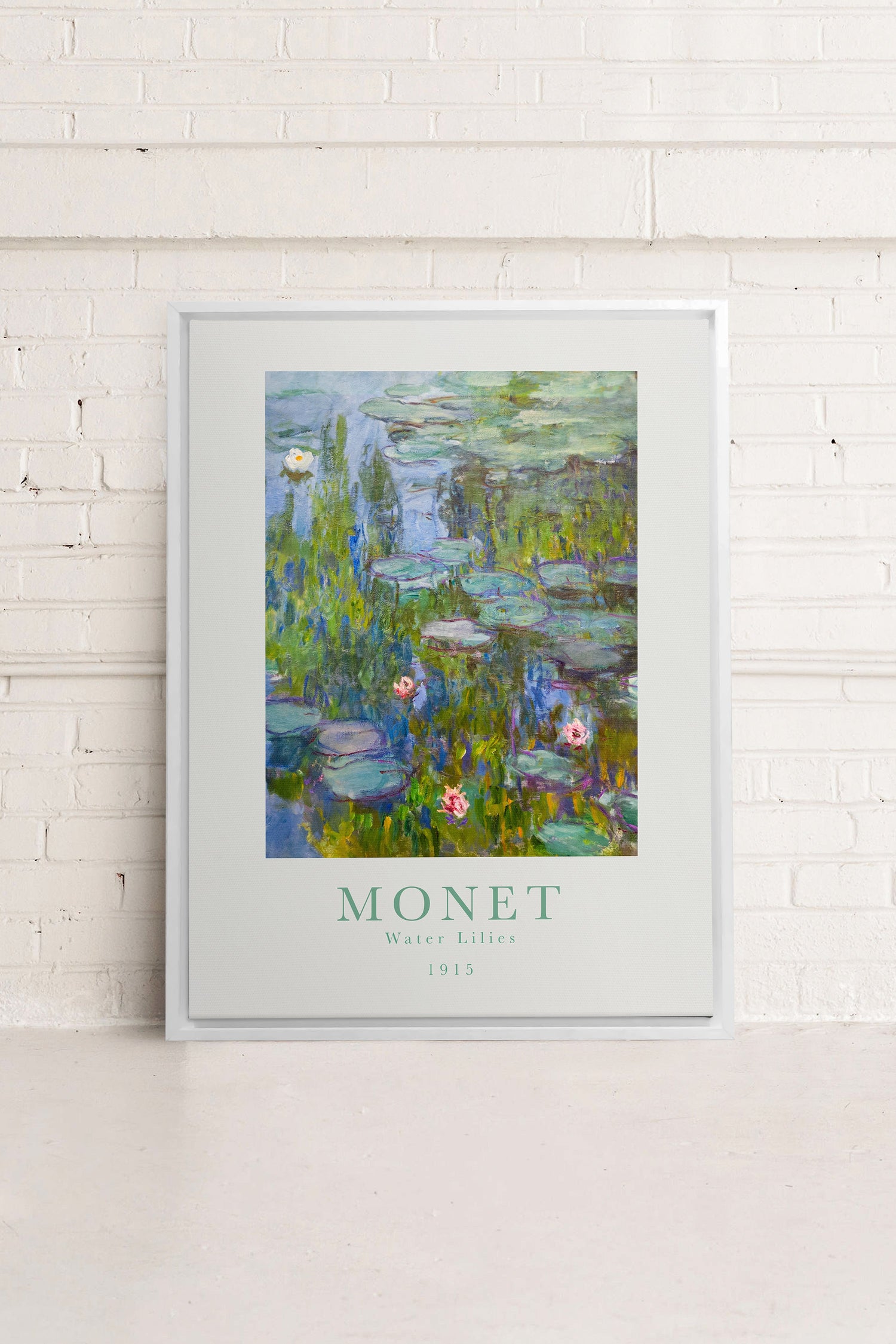 OLEKA CANVAS - WATER LILIES, Oeuvre sur toile étirée, encadré Blanc