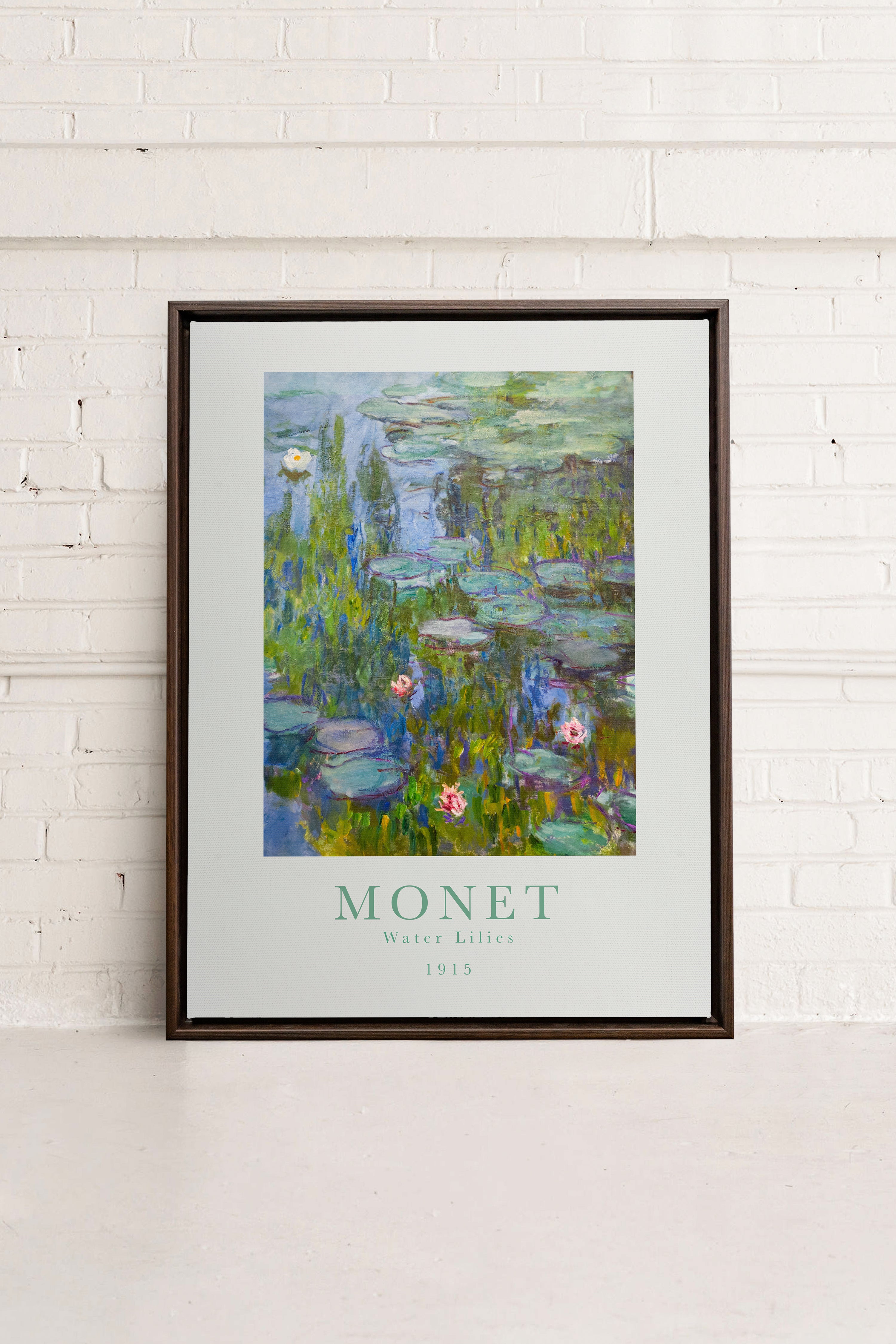 WATER LILIES, Artwork on stretched canvas, framed in Walnut Brown