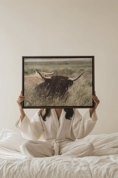 HIGHLAND SPIRIT, Artwork on stretched canvas, framed in Walnut Brown