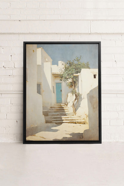VINTAGE GREEK VILLAS, Artwork on stretched canvas, framed in black