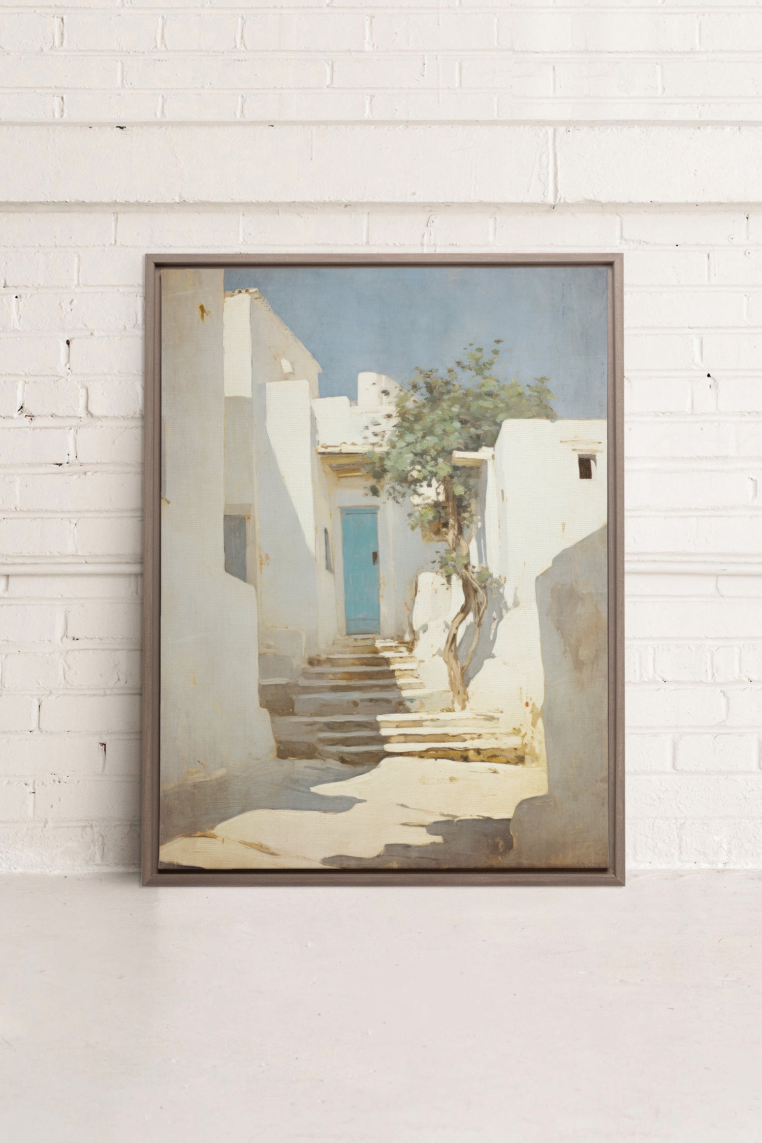 VINTAGE GREEK VILLAS, Oeuvre sur toile étirée, encadré Brun Chêne