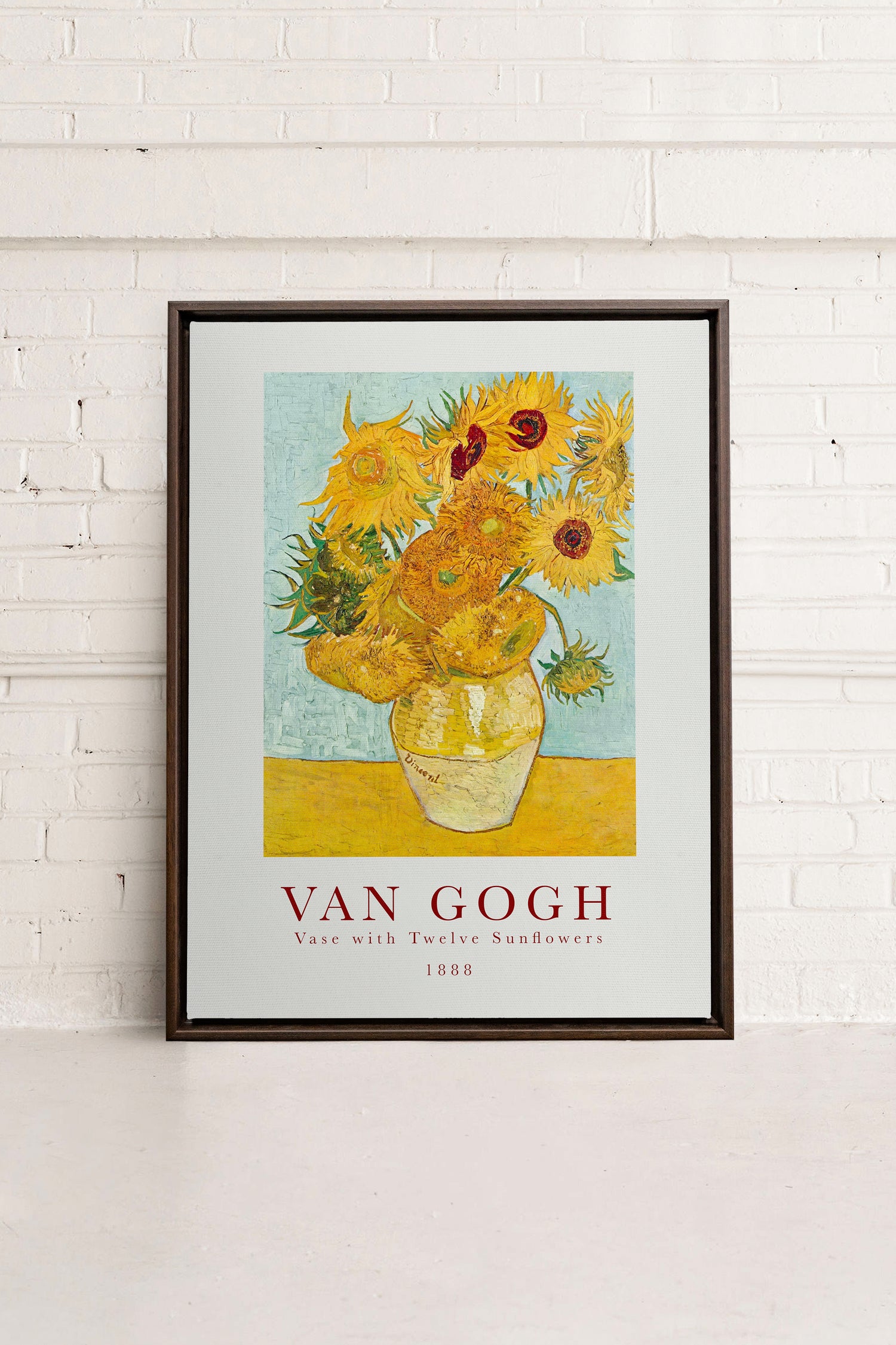 TWELVES SUNFLOWERS, Oeuvre sur toile étirée, encadré Brun Noyer