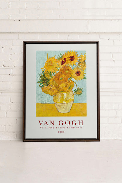 TWELVES SUNFLOWERS, Oeuvre sur toile étirée, encadré Brun Noyer