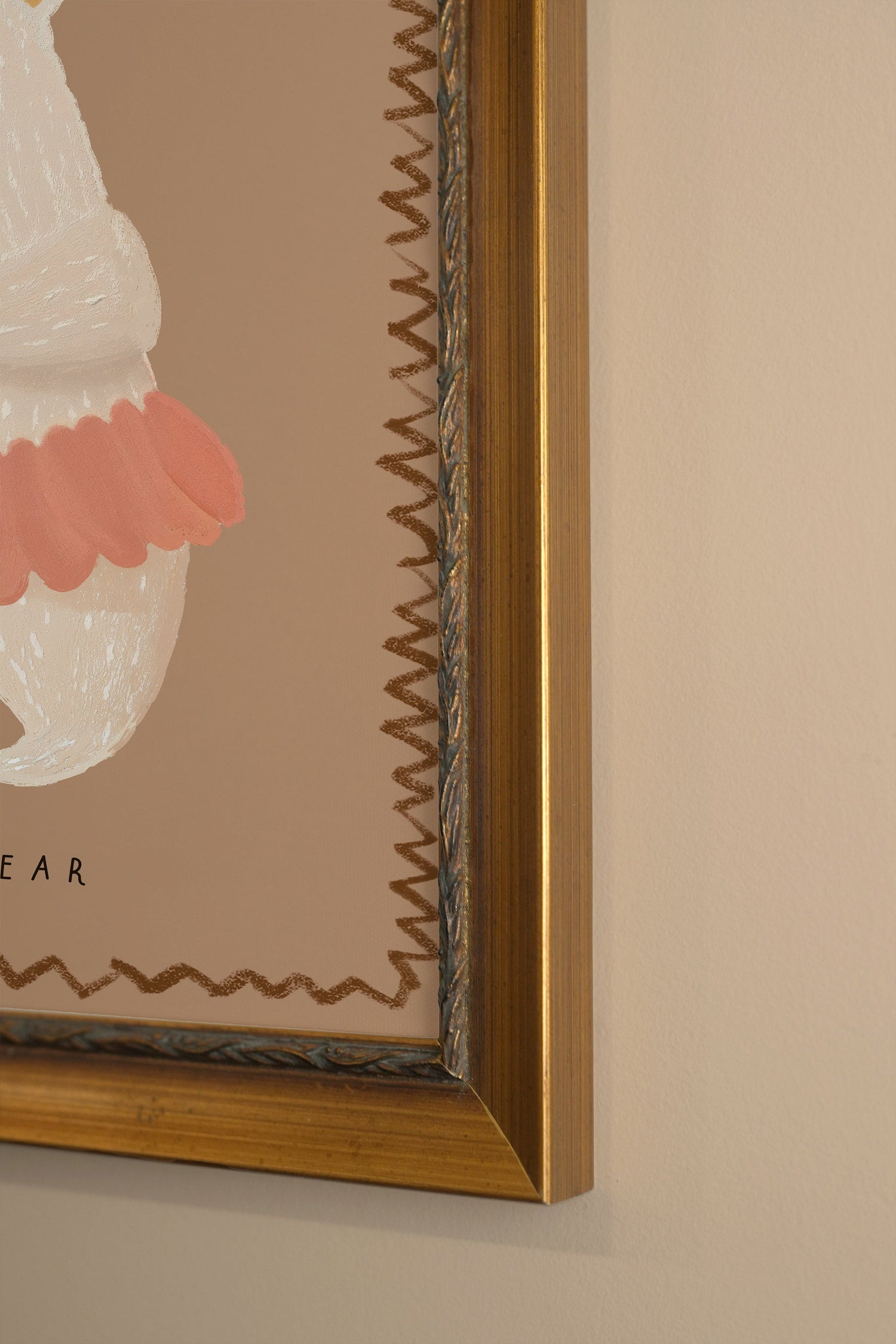 OURS DANSEUR, Oeuvre sur toile rigide, encadré Vintage Or