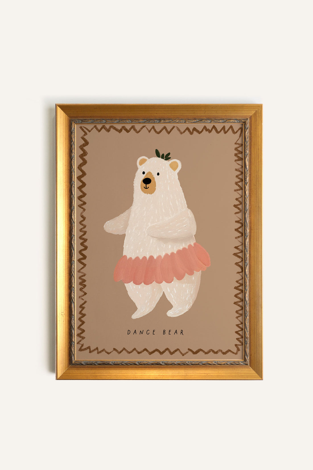 OURS DANSEUR, Oeuvre sur toile rigide, encadré Vintage Or