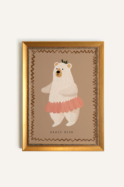 OURS DANSEUR, Oeuvre sur toile rigide, encadré Vintage Or