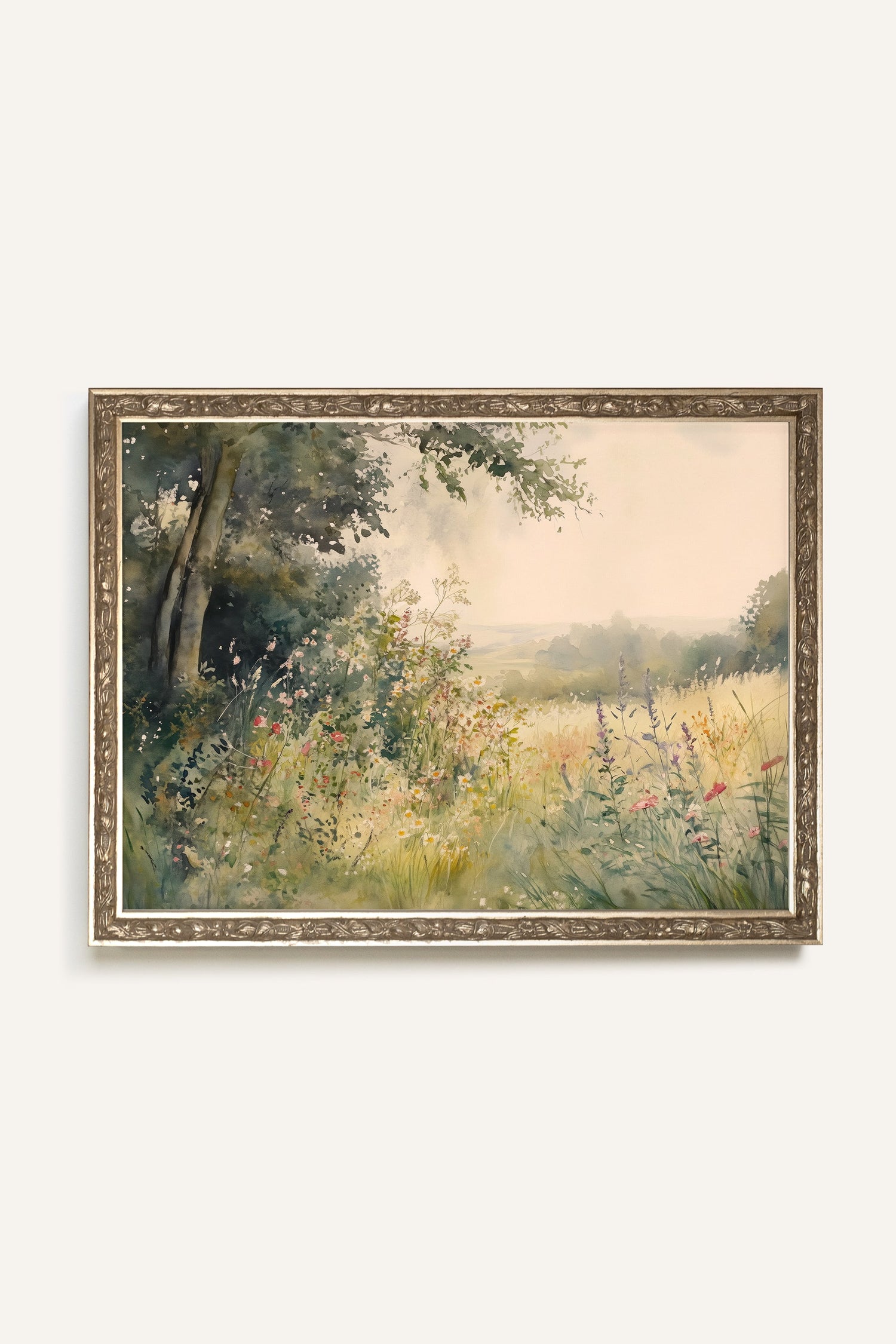 CLAIRIÈRE D’ÉTÉ, Artwork on rigid canvas, framed Vintage Silver