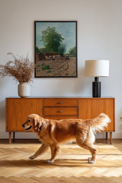 OLEKA CANVAS - ROUTE DU VILLAGE, Oeuvre sur toile étirée, encadré Noir