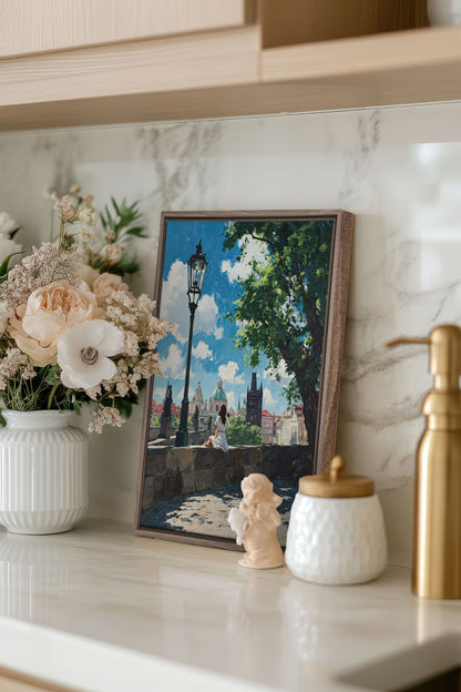 OLEKA CANVAS - PRAGUE REVERIE, Oeuvre sur toile étirée, encadré Brun Chêne