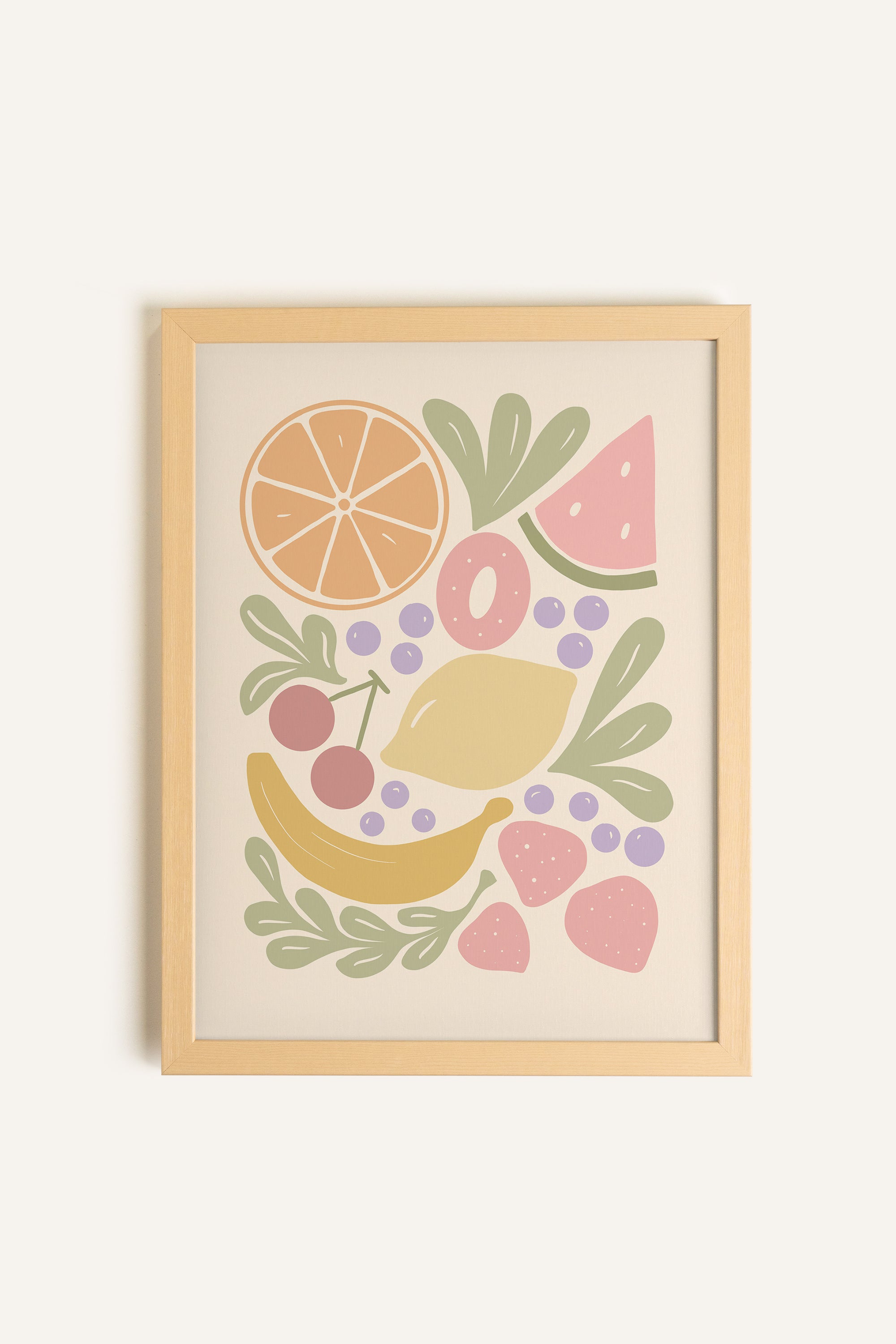 FRUITS PASTEL, Oeuvre sur toile rigide, encadré Naturel Clair