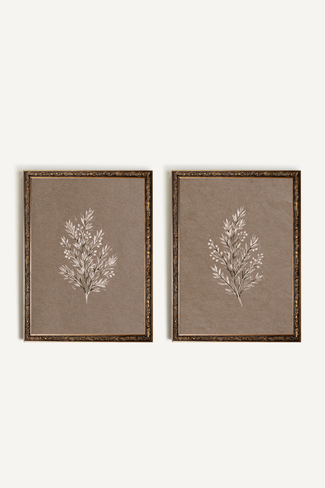 Branche de Lin Set, 2 works on rigid canvas, framed in bronze