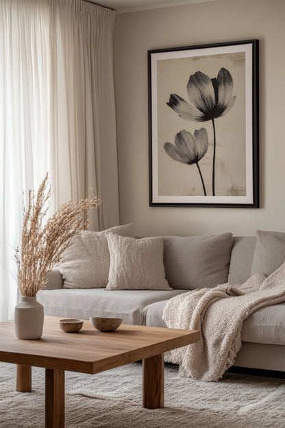 OLEKA CANVAS - EBONY FLOWERS, Oeuvre sur toile étirée, encadré Noir