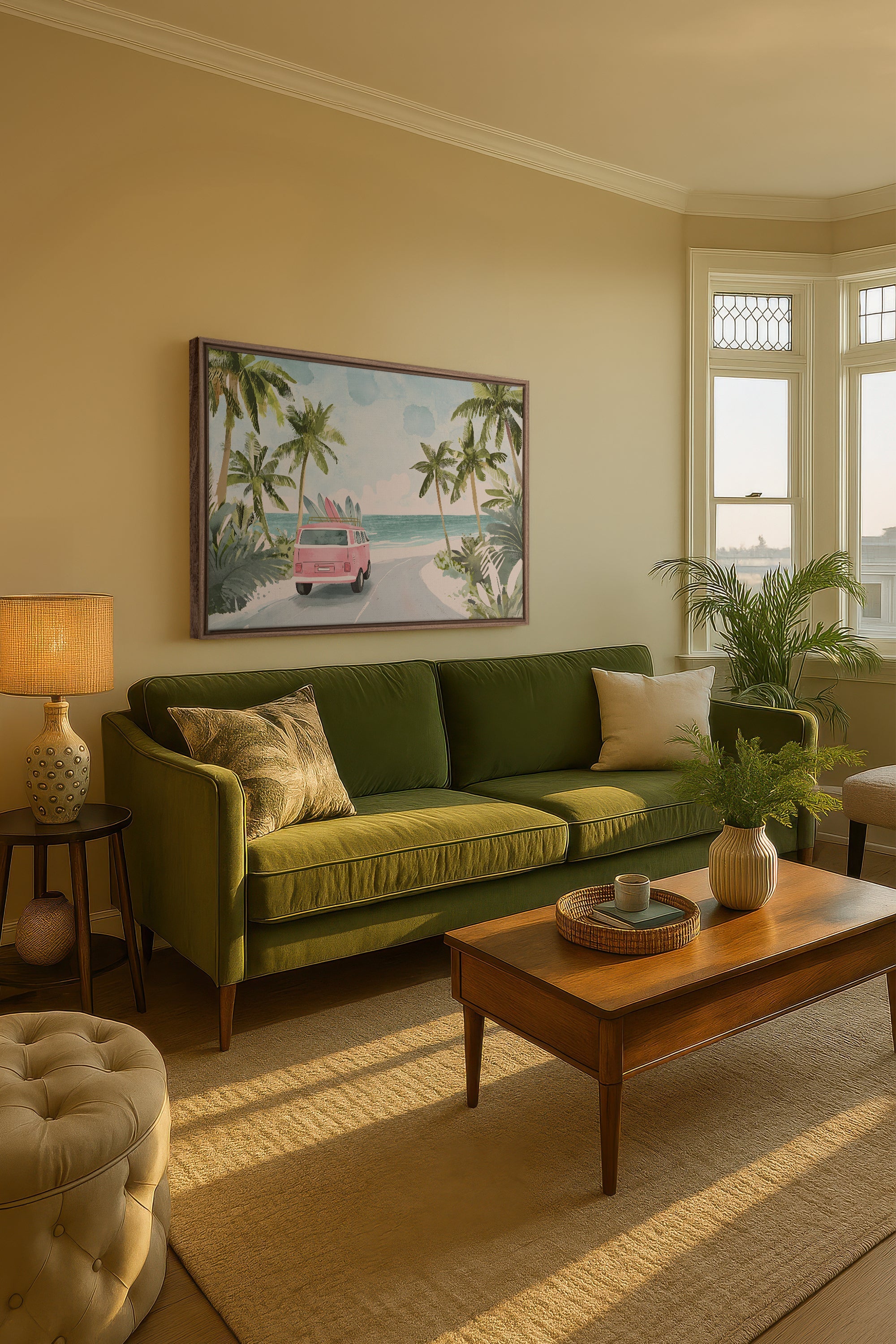 OLEKA CANVAS - DESTINATION SOLEIL, Oeuvre sur toile étirée, encadré Brun Chêne