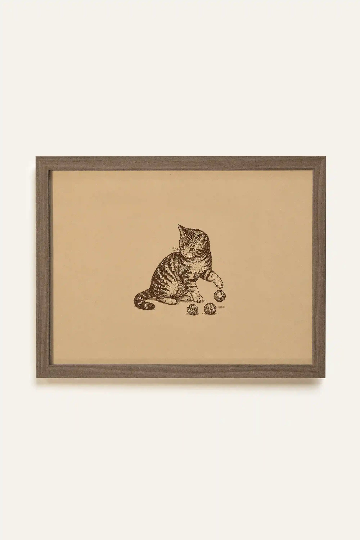 TINY PAWS, Oeuvre sur toile rigide, encadré brun chêne