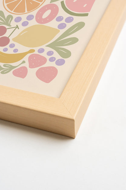 FRUITS PASTEL, Oeuvre sur toile rigide, encadré Naturel Clair