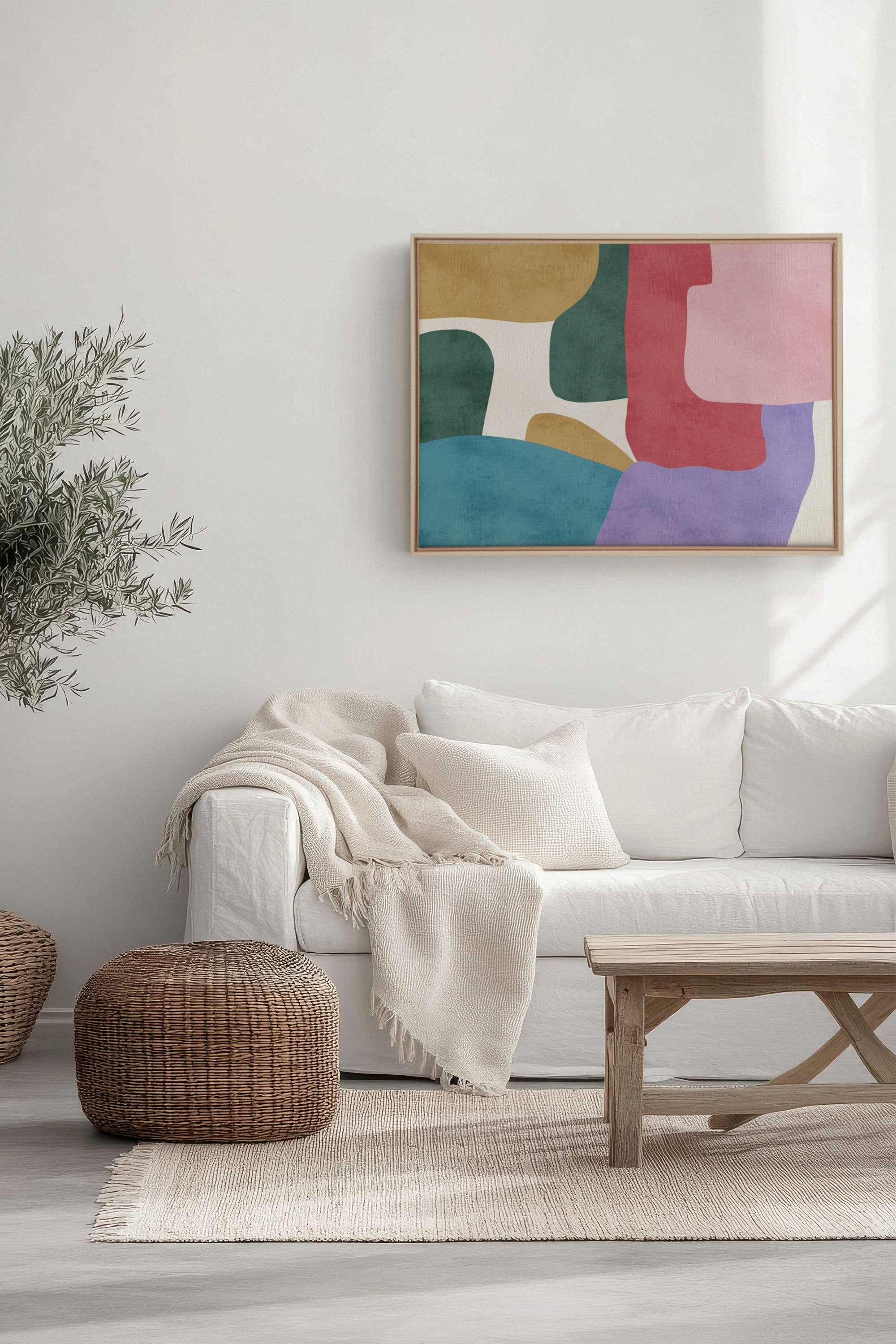 OLEKA CANVAS - SOFT MOSAIC, Oeuvre sur toile étirée, encadré Naturel Clair