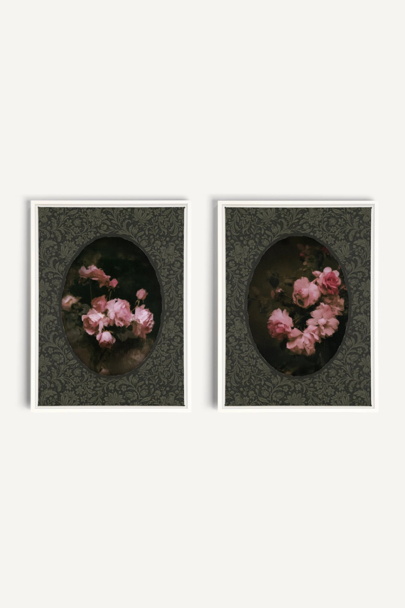 ROSES NOCTURNES DUO, 2 Artworks on stretched canvas, framed White