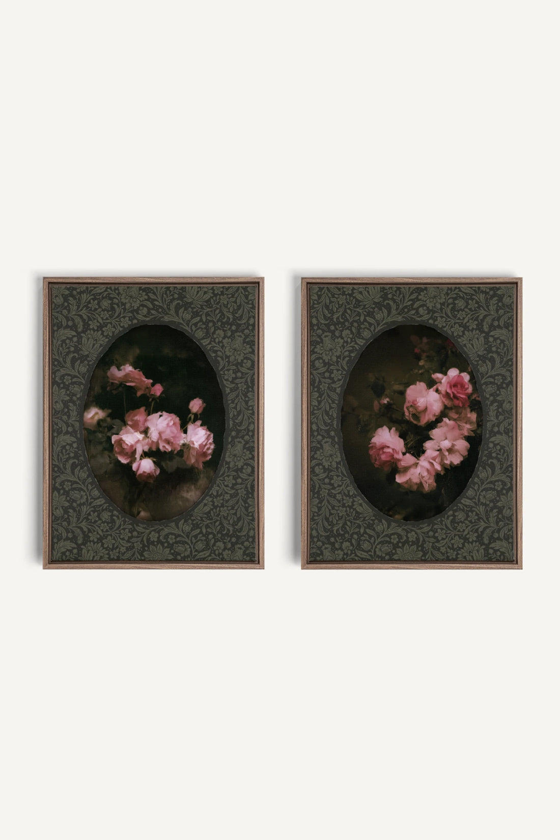 ROSES NOCTURNES DUO, 2 Artworks on stretched canvas, framed Oak Brown