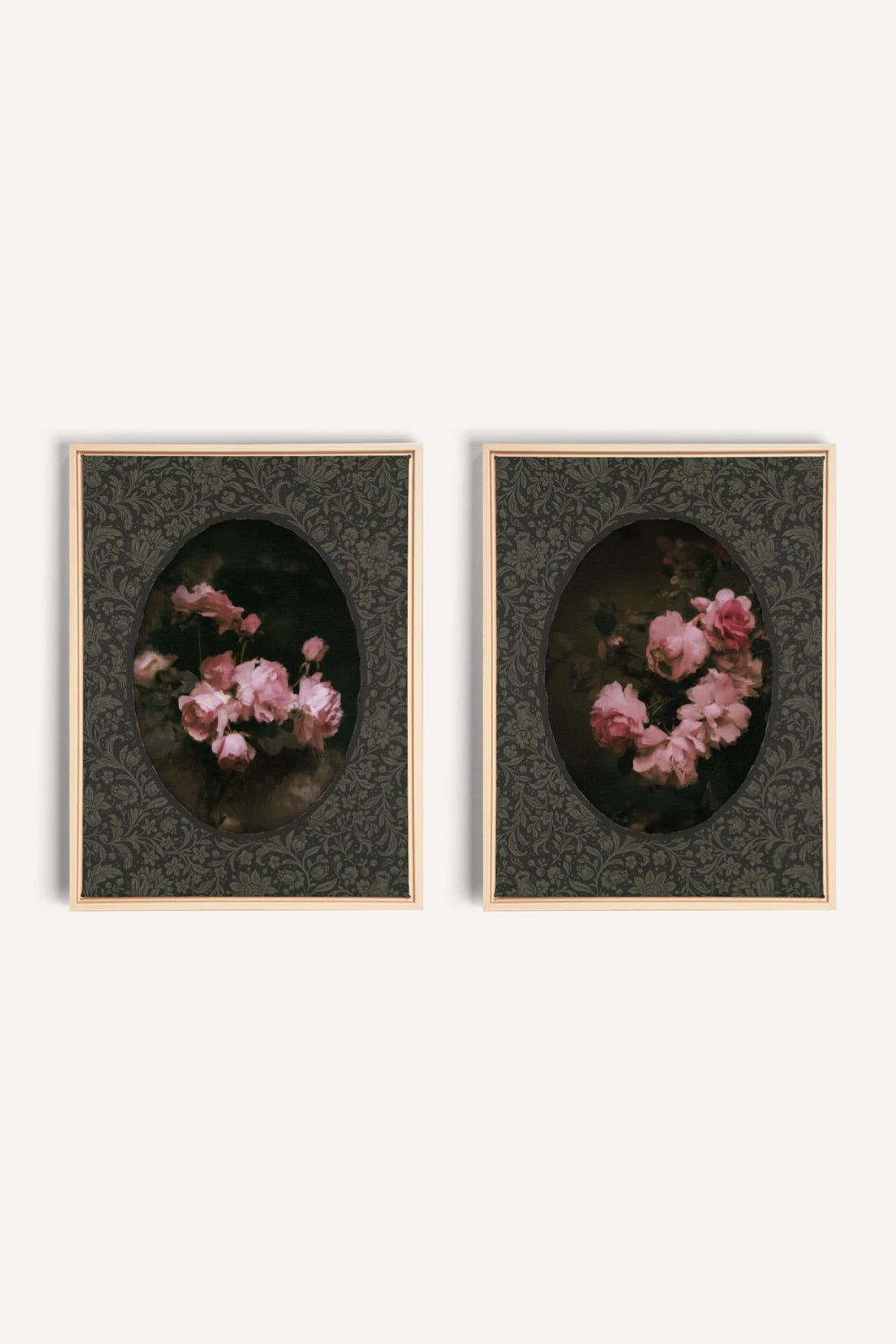 ROSES NOCTURNES DUO, 2 Artworks on stretched canvas, framed Light Natural