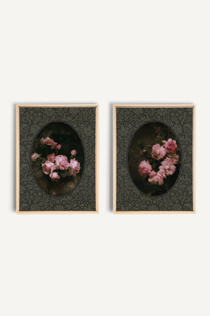 ROSES NOCTURNES DUO, 2 Artworks on stretched canvas, framed Light Natural