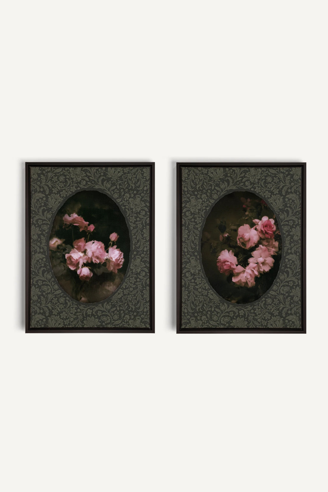 ROSES NOCTURNES DUO, 2 Artworks on stretched canvas, framed Black