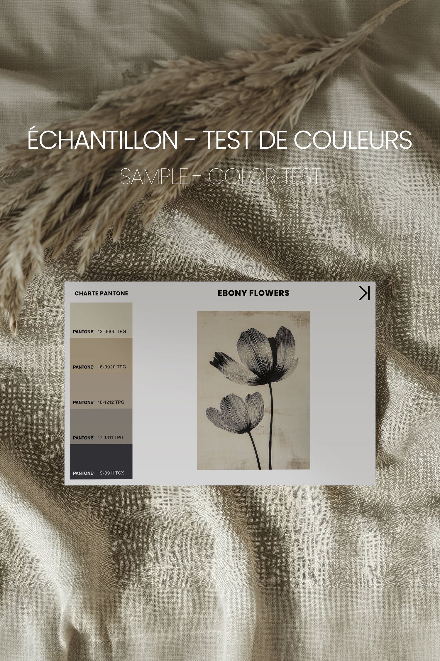 OLEKA CANVAS - EBONY FLOWERS, Oeuvre sur toile étirée, encadré Brun Noyer