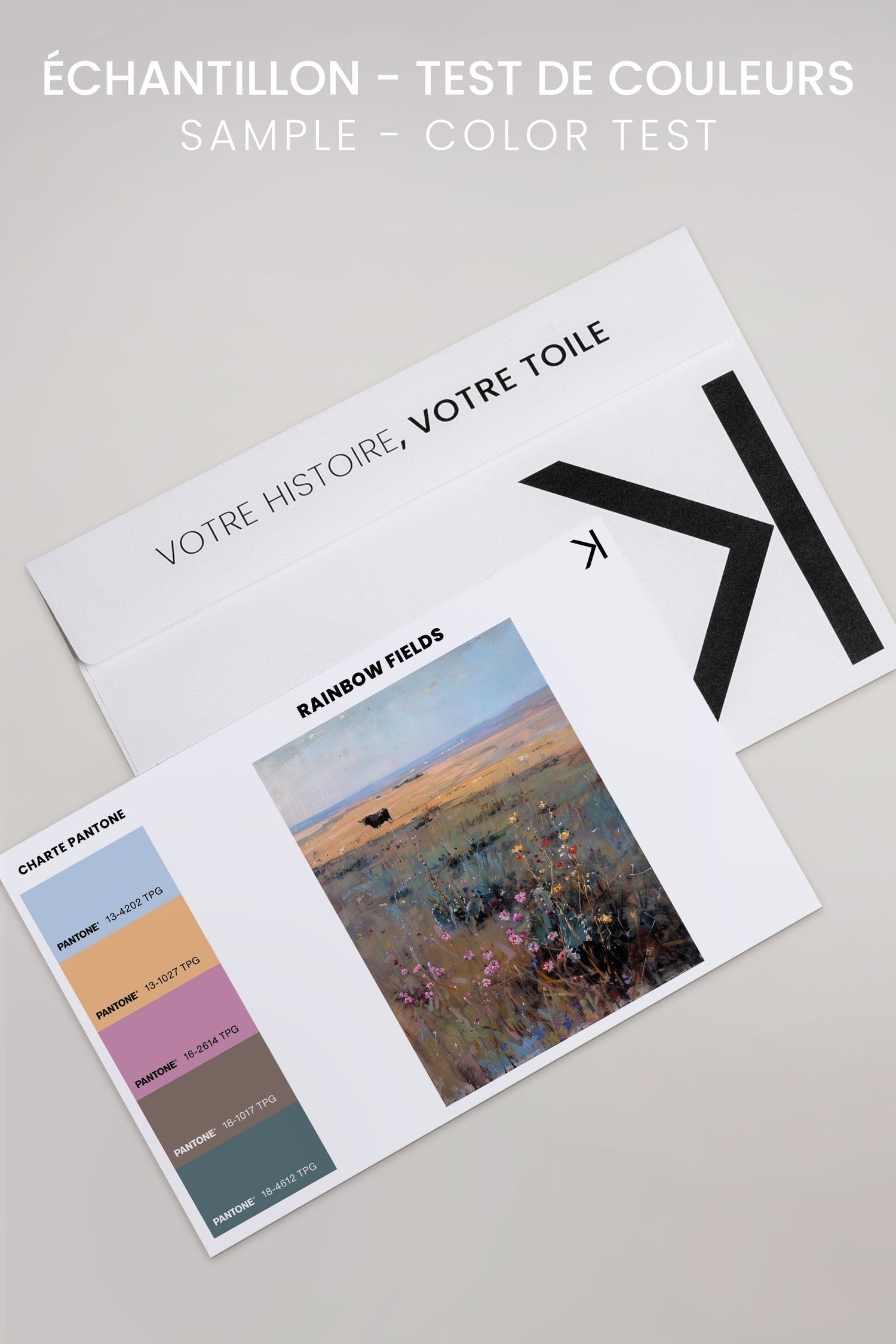 OLEKA CANVAS - RAINBOW FIELD, Oeuvre sur toile étirée, encadré Brun Noyer