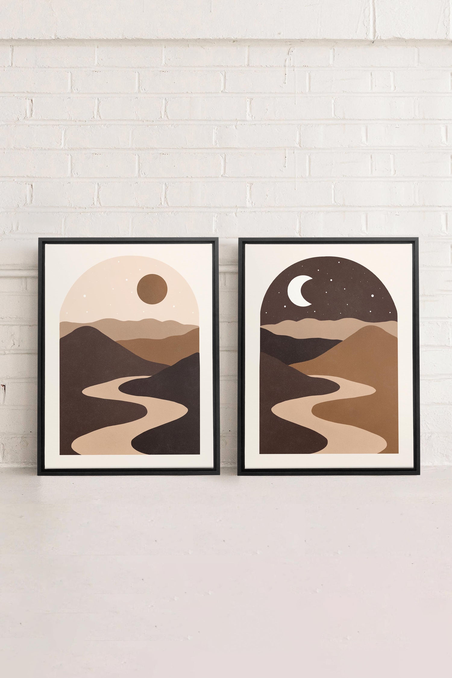 OLEKA CANVAS - DESERT DREAMS DUO, 2 Oeuvres sur toile étirée, encadré Noir