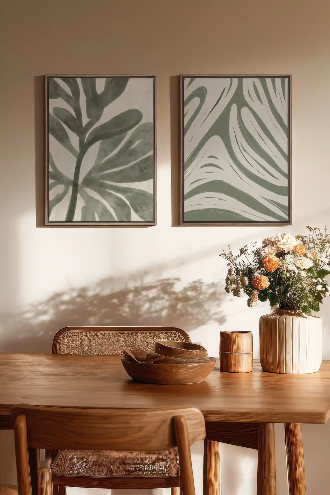 DUO SAUGE DOUCE, 2 Works on stretched canvas, framed Oak Brown