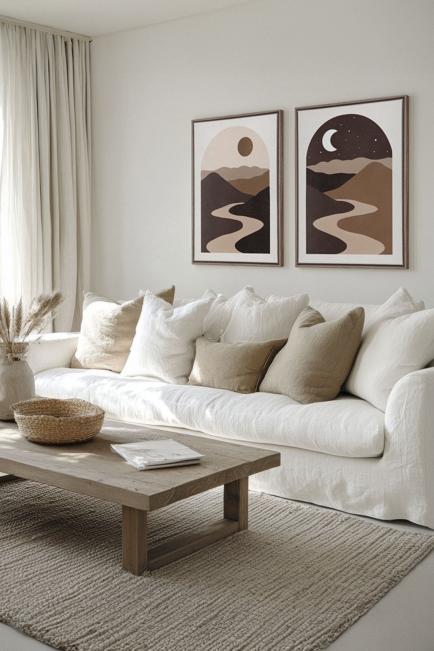 OLEKA CANVAS - DESERT DREAMS DUO, 2 Oeuvres sur toile étirée, encadré Brun Chêne